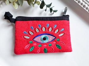 Evil Eye Embroidered Zippered Pouch || Ecuador