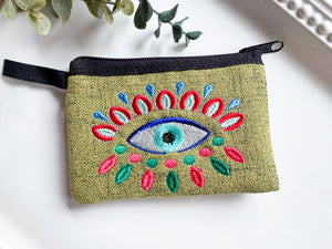 Evil Eye Embroidered Zippered Pouch || Ecuador