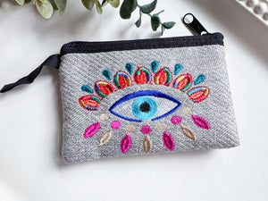 Evil Eye Embroidered Zippered Pouch || Ecuador