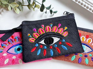 Evil Eye Embroidered Zippered Pouch || Ecuador
