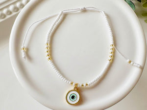 Evil Eye Seed Bead Adjustable Bracelet || Gold