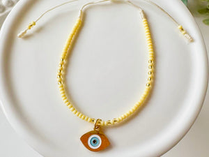 Evil Eye Seed Bead Adjustable Bracelet || Gold