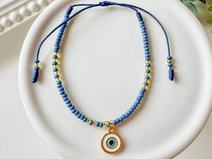 Evil Eye Seed Bead Adjustable Bracelet || Gold