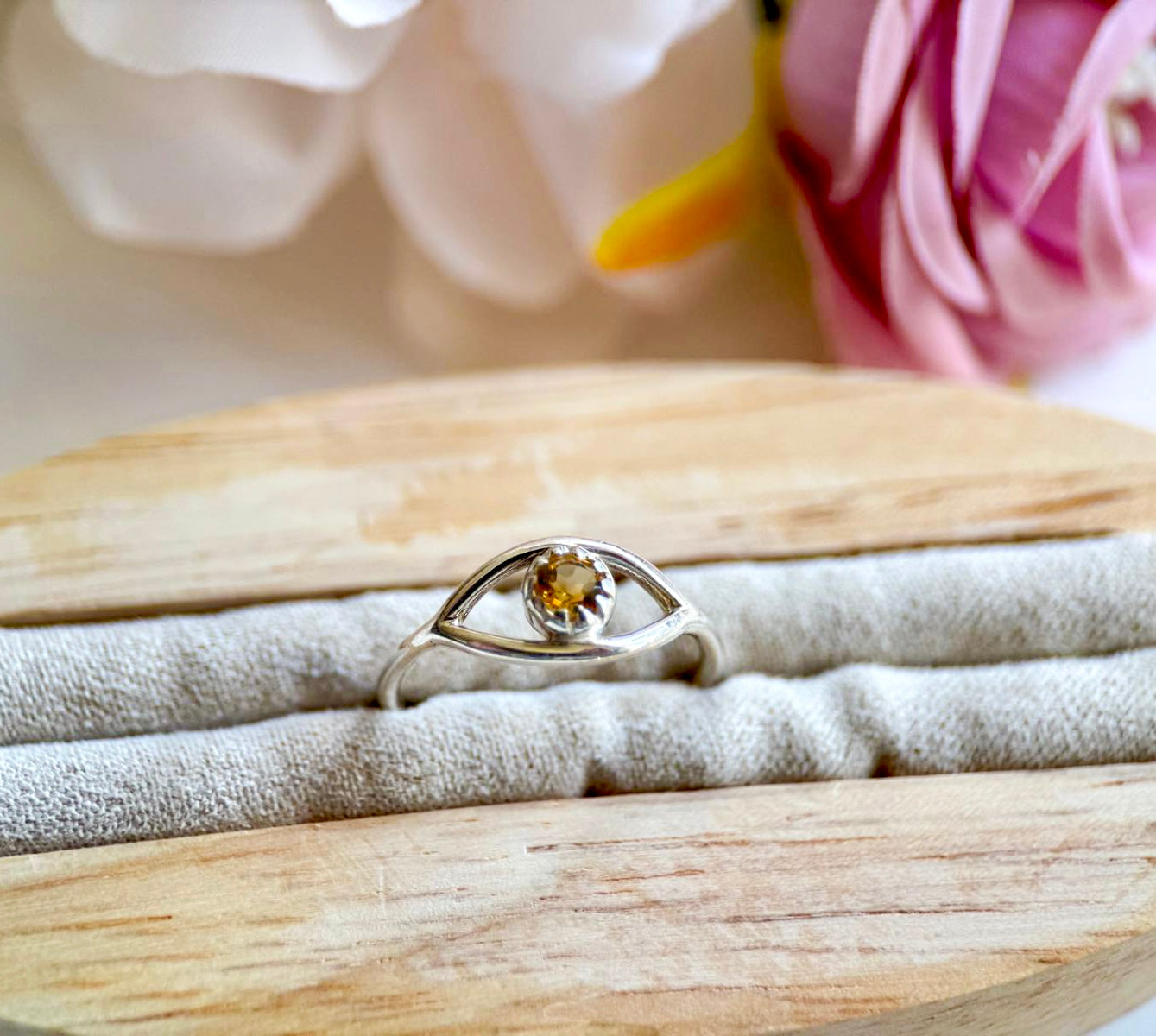 Evil Eye Sterling Ring || Citrine