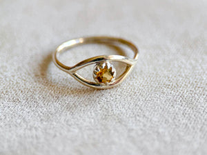 Evil Eye Sterling Ring || Citrine