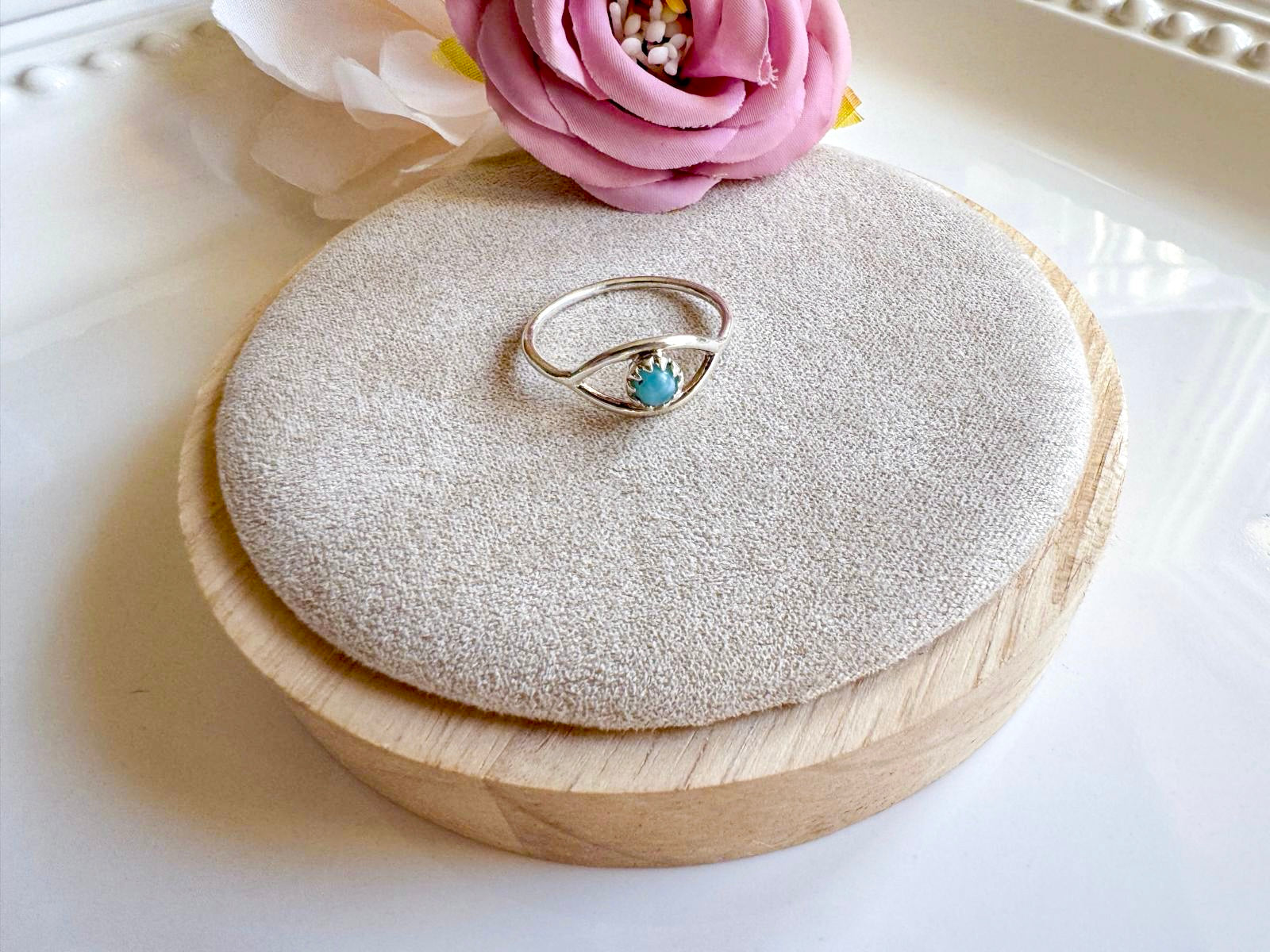 Evil Eye Sterling Ring || Larimar