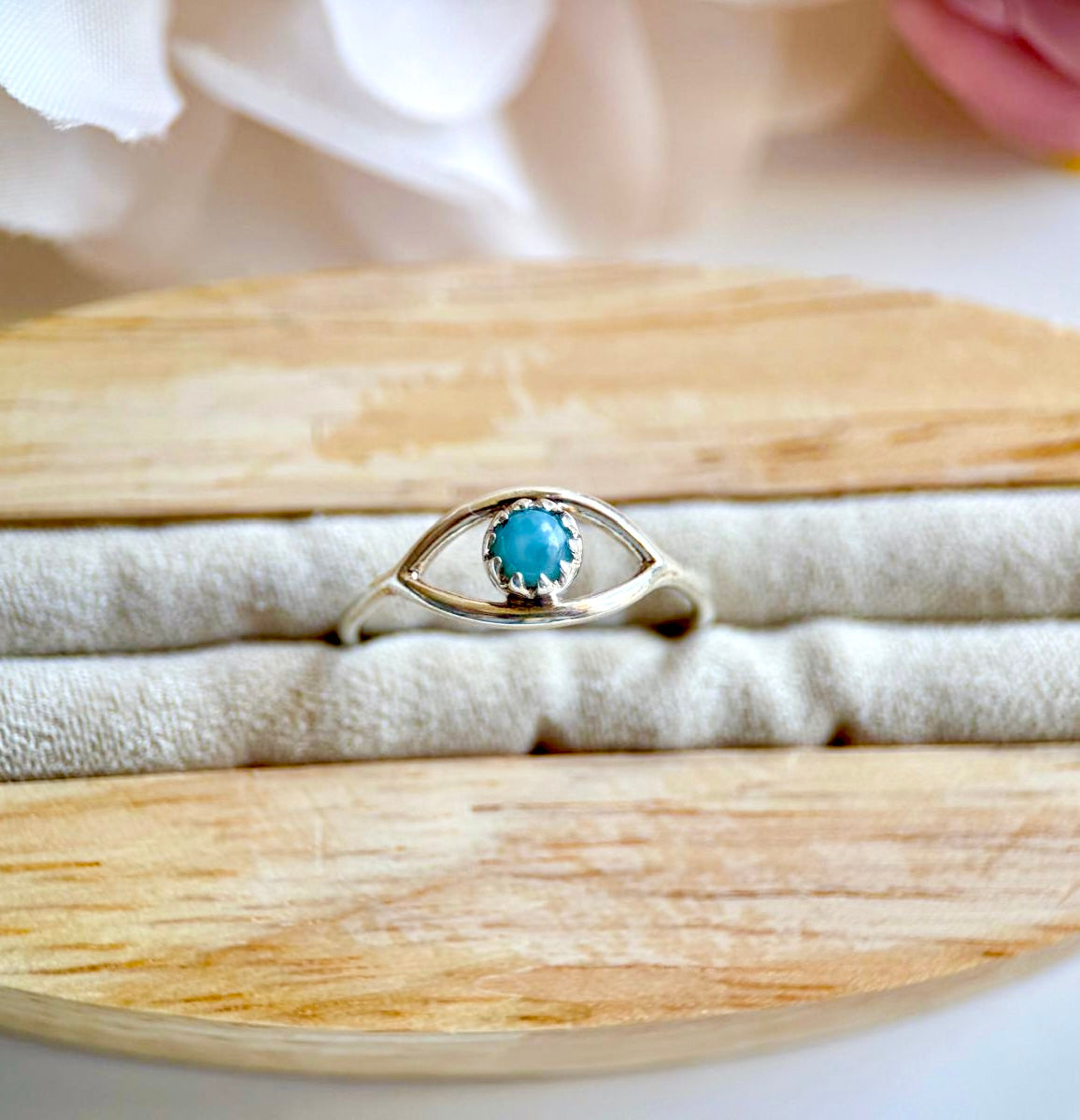 Evil Eye Sterling Ring || Larimar
