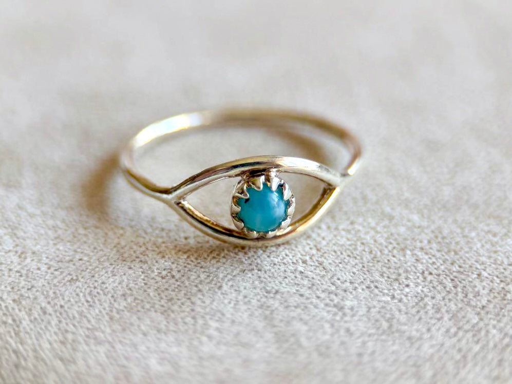 Evil Eye Sterling Ring || Larimar