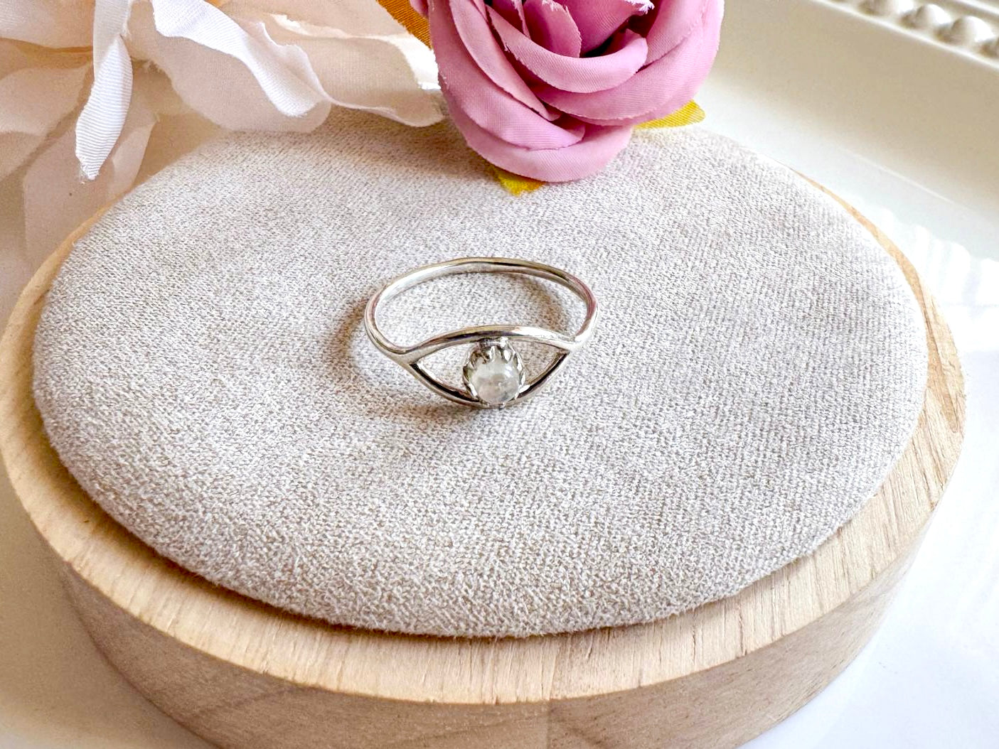 Evil Eye Sterling Ring || Moonstone