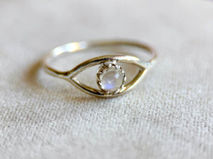 Evil Eye Sterling Ring || Moonstone