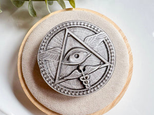 Eye of Providence Silver Sheen Obsidian Medallion