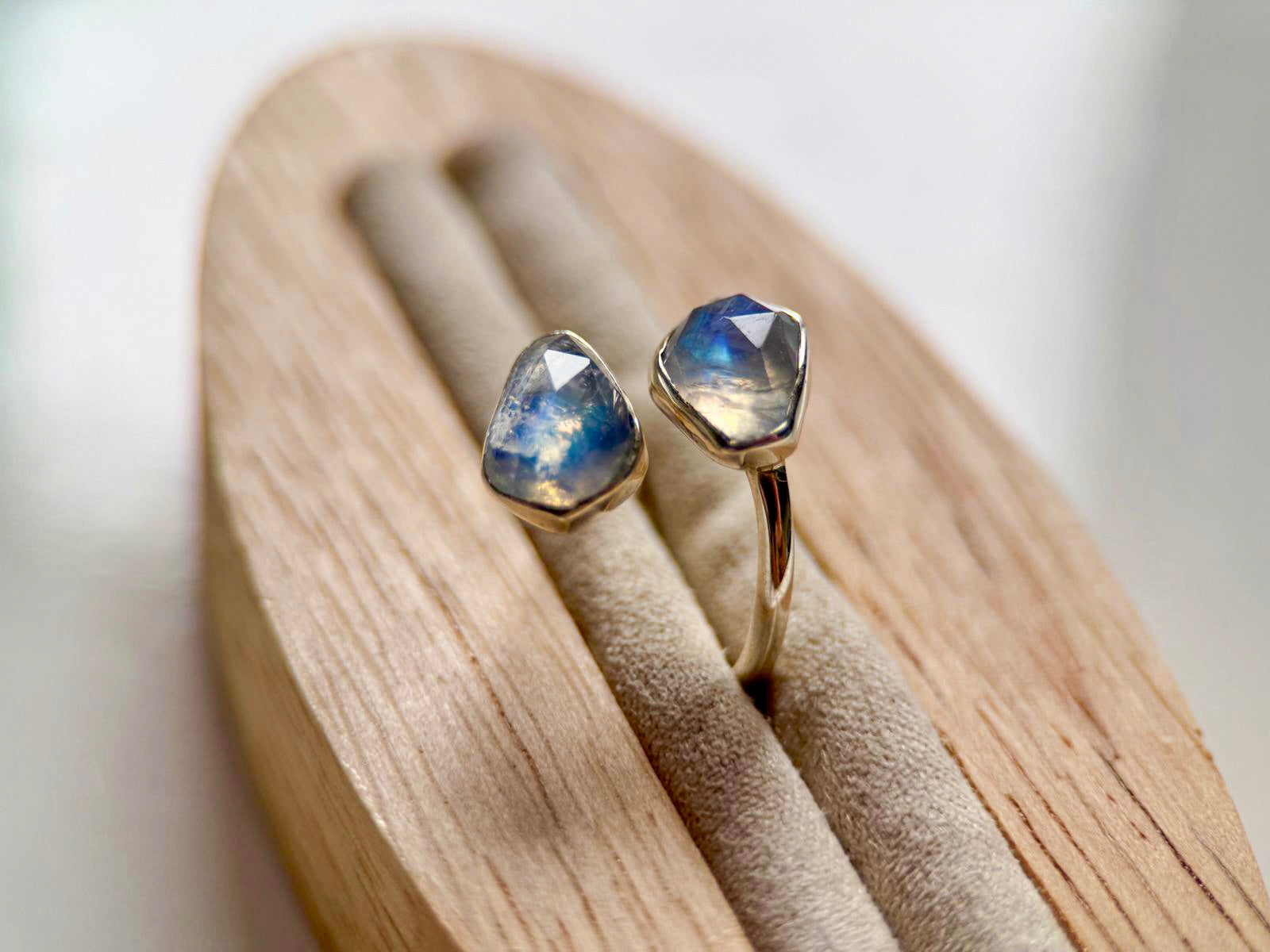 Faceted Moonstone Duo Sterling Ring || Adjustable