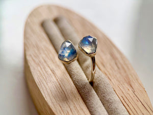 Faceted Moonstone Duo Sterling Ring || Adjustable