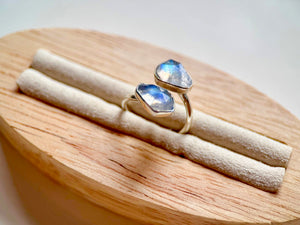 Faceted Moonstone Duo Sterling Ring || Adjustable