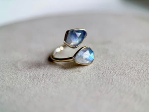 Faceted Moonstone Duo Sterling Ring || Adjustable