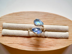Faceted Moonstone Duo Sterling Ring || Adjustable