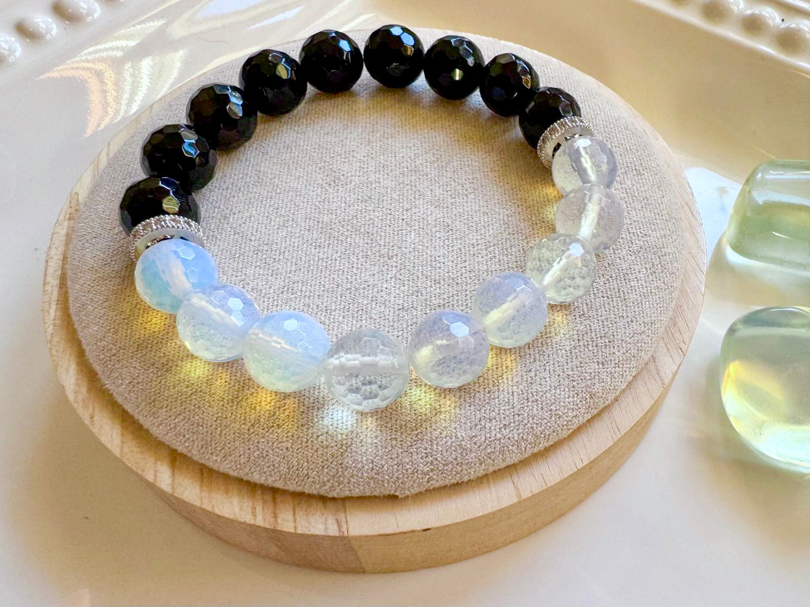 Faceted Onyx & Opalite 10mm Bracelet || Reiki Infused (In Store)