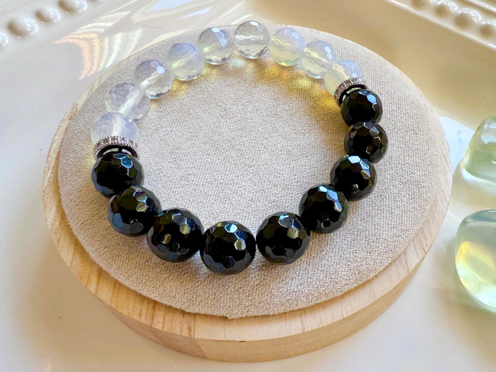 Faceted Onyx & Opalite 10mm Bracelet || Reiki Infused (In Store)
