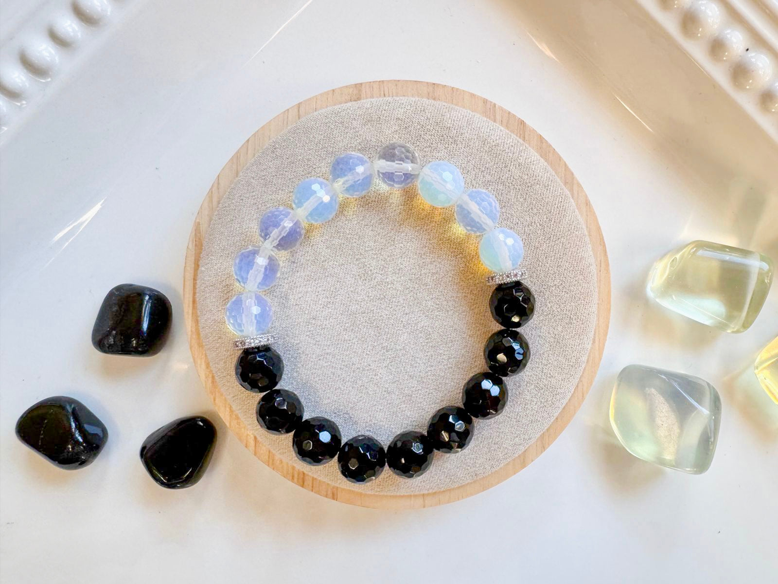 Faceted Onyx & Opalite 10mm Bracelet || Reiki Infused (In Store)
