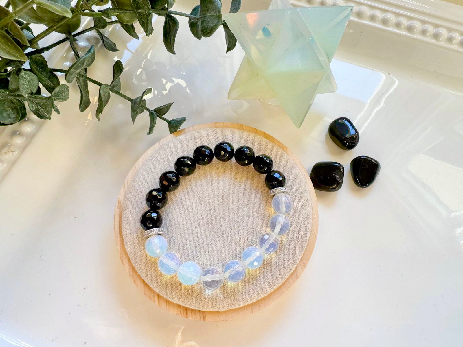 Faceted Onyx & Opalite 10mm Bracelet || Reiki Infused (In Store)