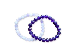 February Bracelet Stack || Cave Amethyst & Moonstone Beaded Bracelet || Reiki Infused