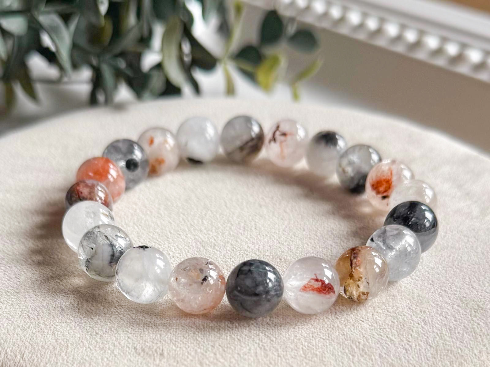 Fire & Diamond Quartz 10mm Beaded Bracelet