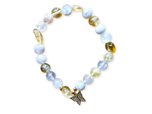 Flower Agate & Citrine with Butterfly Beaded Bracelet || Reiki Infused