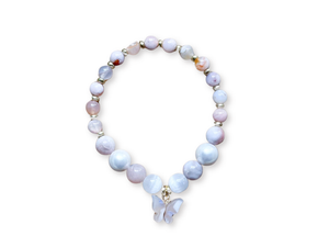 Flower Agate, Mother of Pearl & Selenite with Butterfly Beaded Bracelet || Reiki Infused