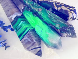 Fluorescent Volcanic Agate Cut Base Wand || UV Reactive