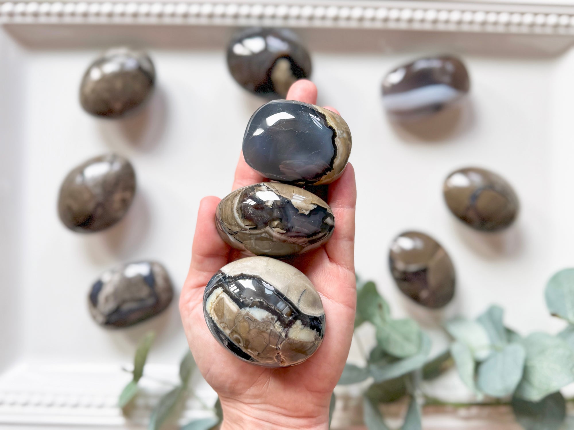 Fluorescent Volcanic Agate Palm Stone || UV Reactive