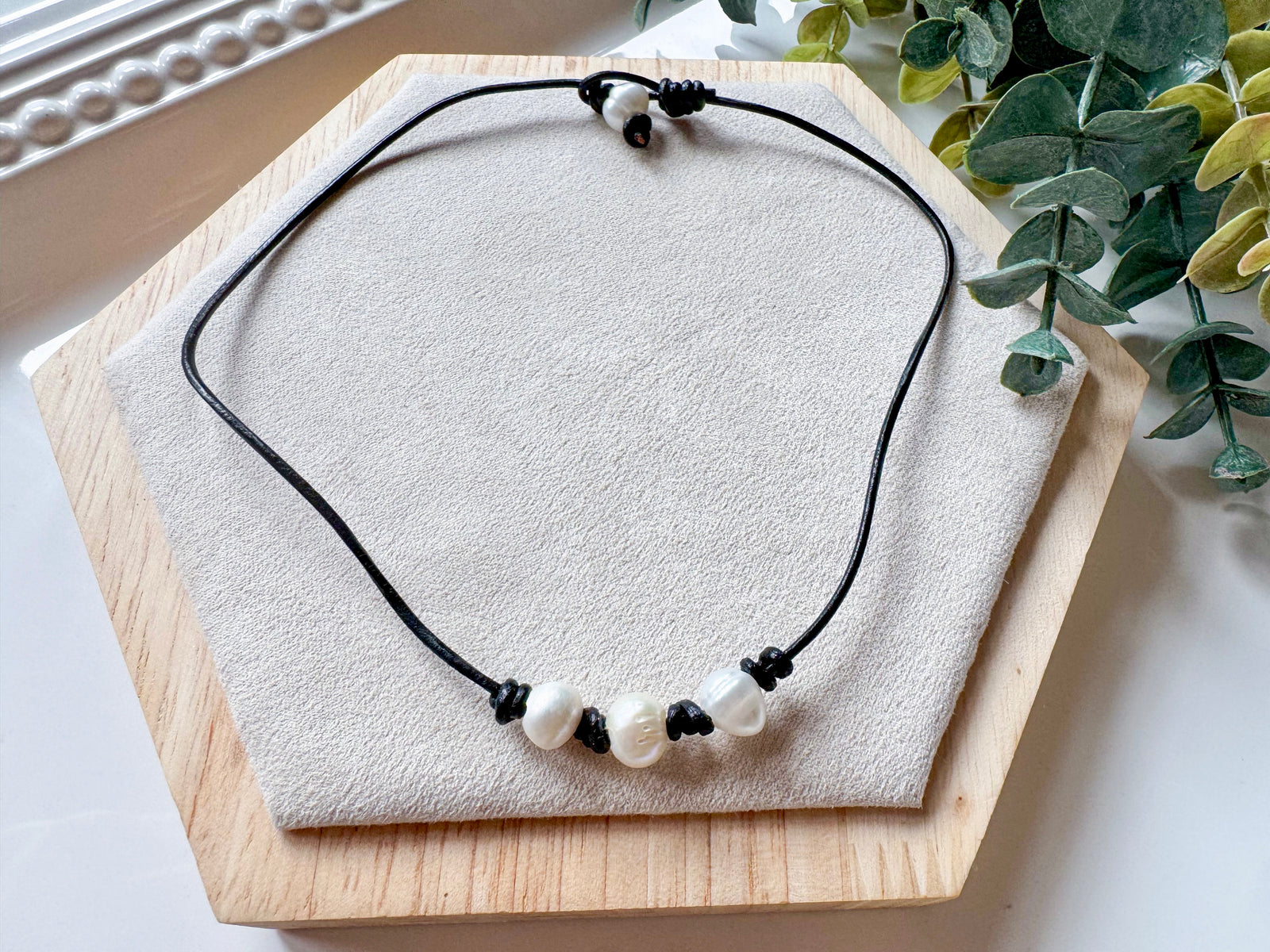 Freshwater Pearl Black Cord Choker