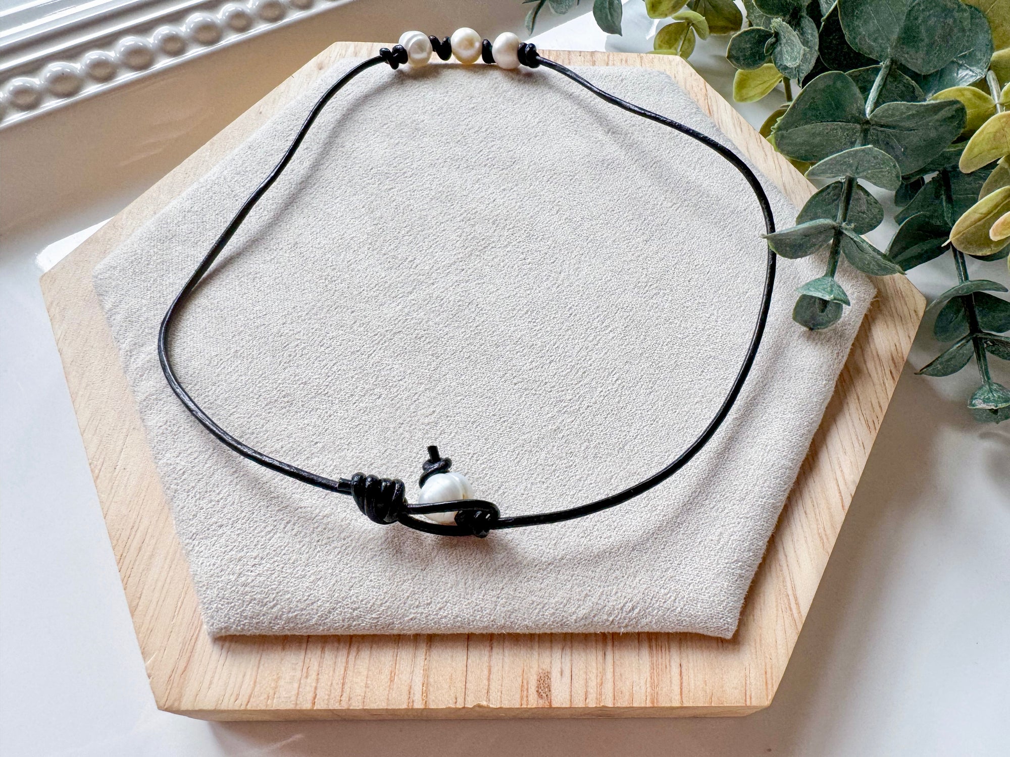 Freshwater Pearl Black Cord Choker