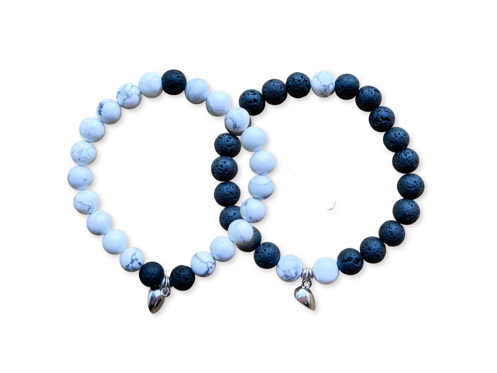 Friendship Bracelets || Howlite & Lava Pair || Silver Magnetic Heart || Reiki Infused