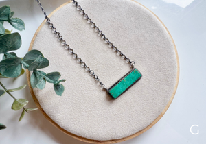 Navajo Sterling Horizontal Bar Turquoise Necklace || Handmade - G