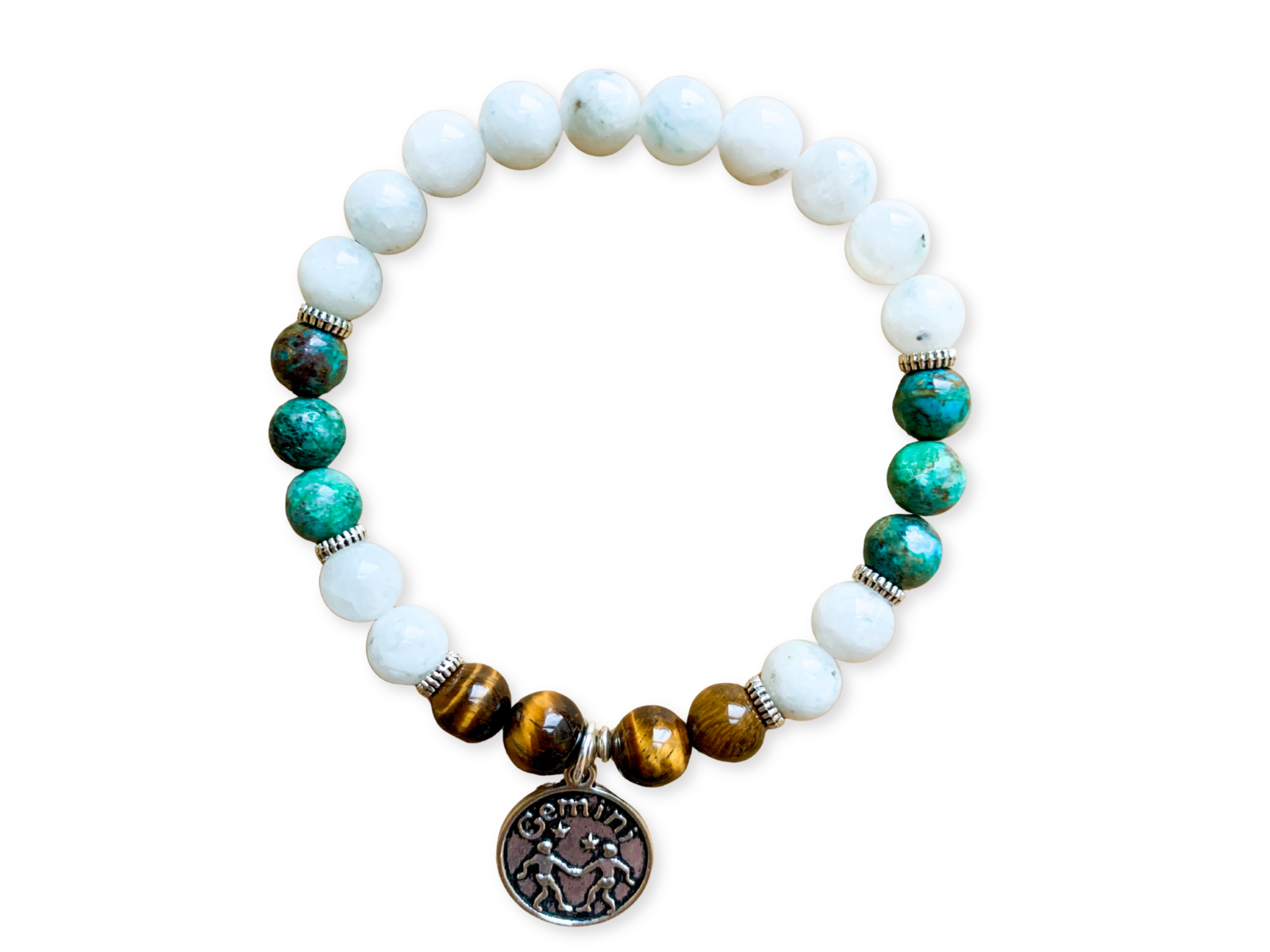 GEMINI Moonstone, Chrysocolla, Tiger Eye Beaded Bracelet || Reiki Infused