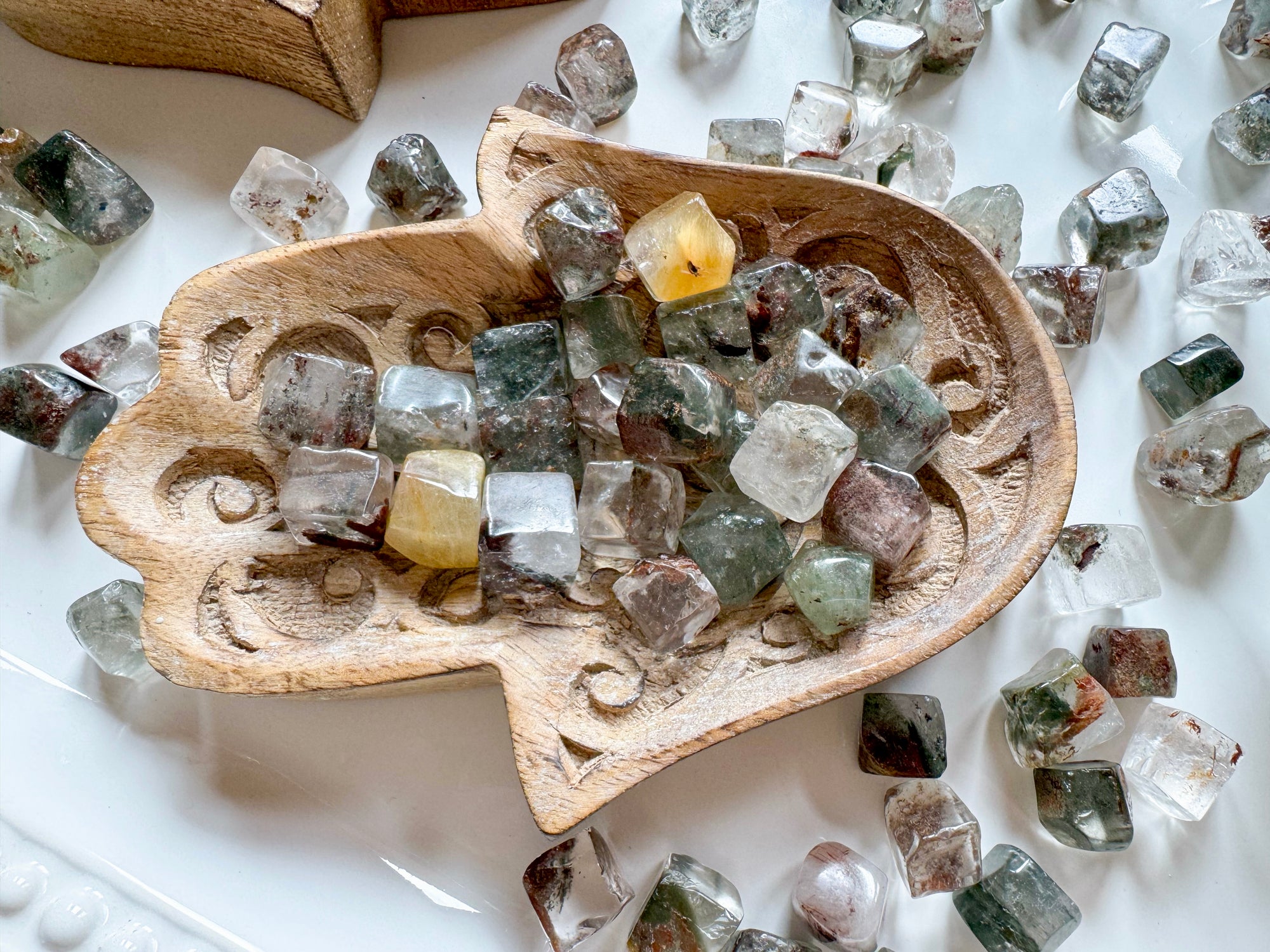 Garden Quartz (Lodolite) Cubed Tumbled Stone