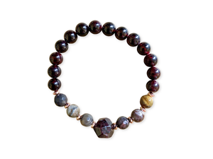 Garnet & Petrified Wood Beaded Bracelet || Reiki Infused