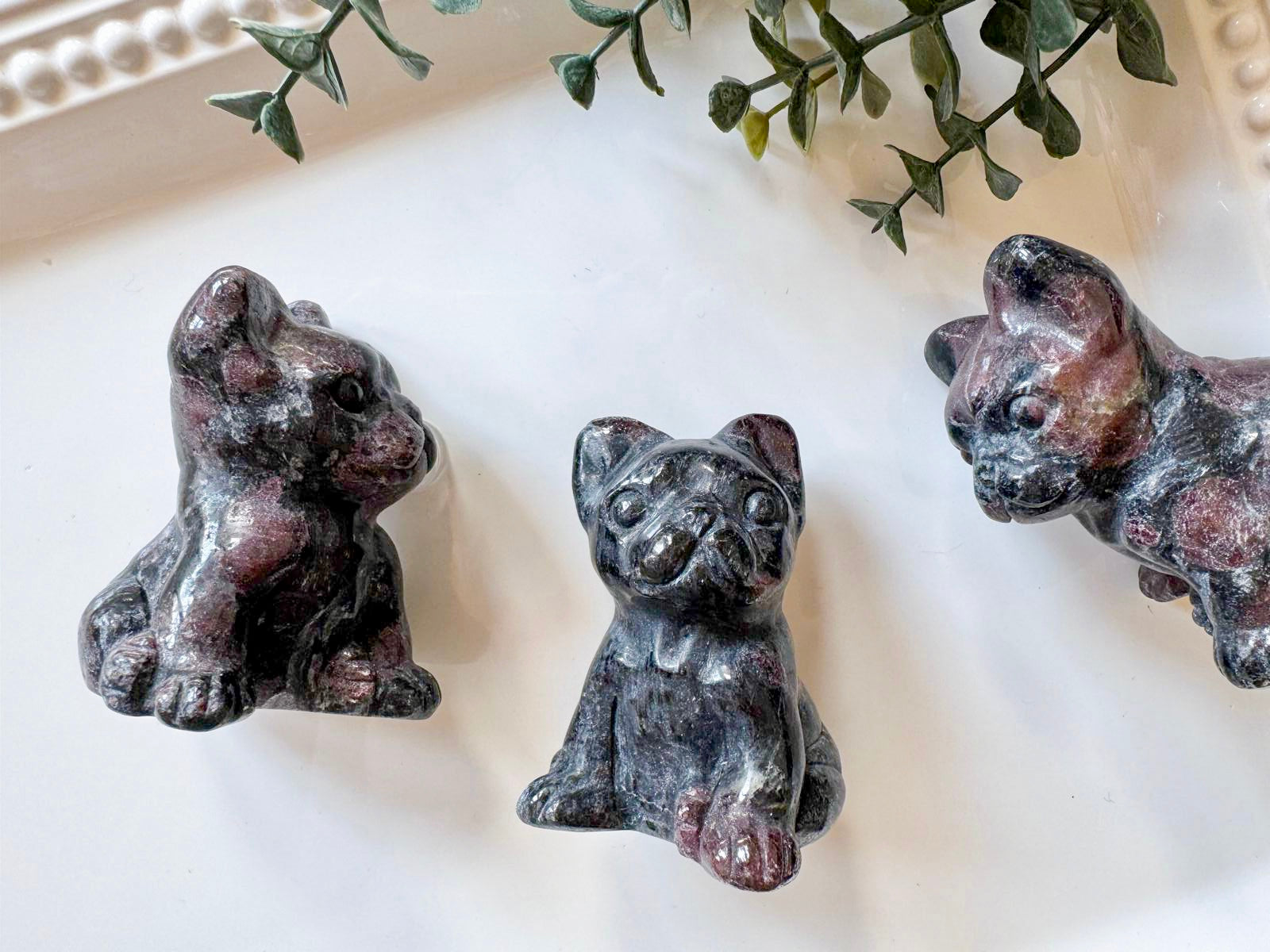 Garnet in Matrix French Bulldog Carving
