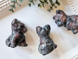 Garnet in Matrix French Bulldog Carving