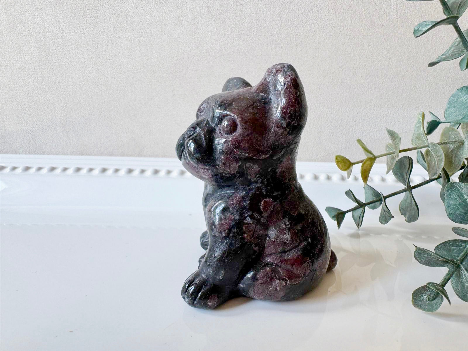 Garnet in Matrix French Bulldog Carving