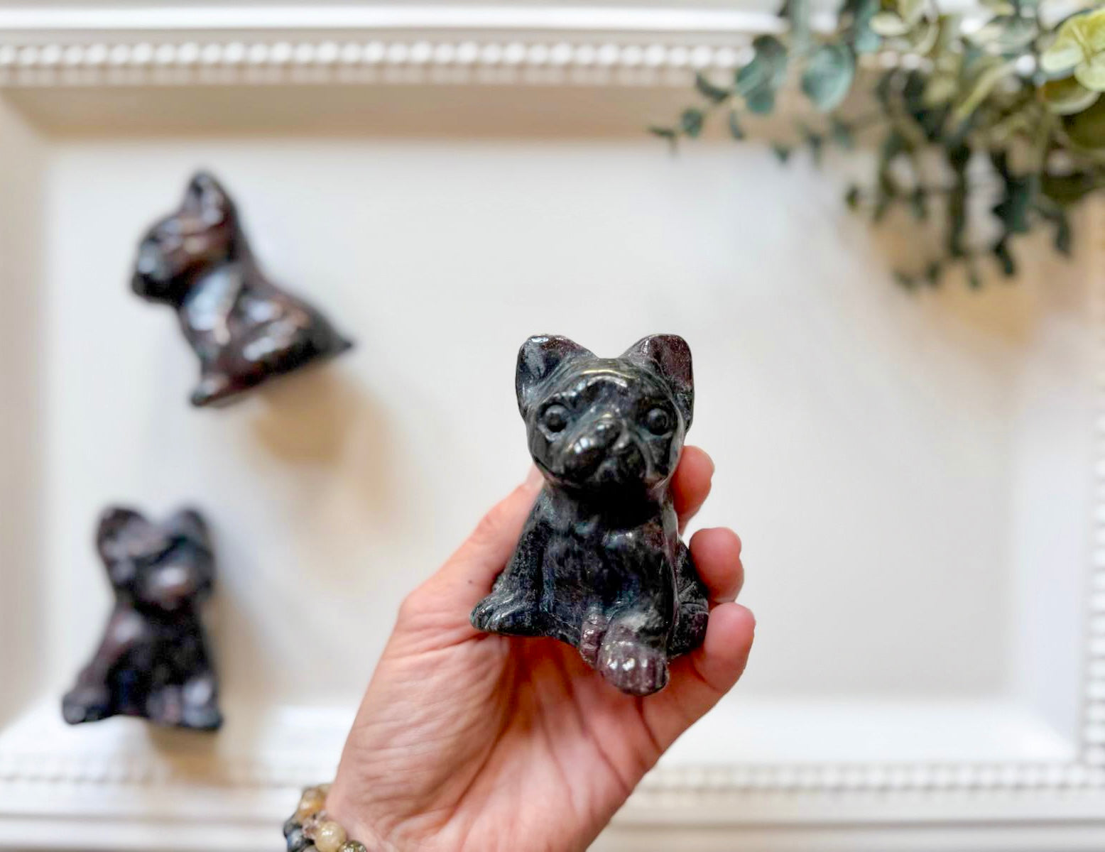 Garnet in Matrix French Bulldog Carving