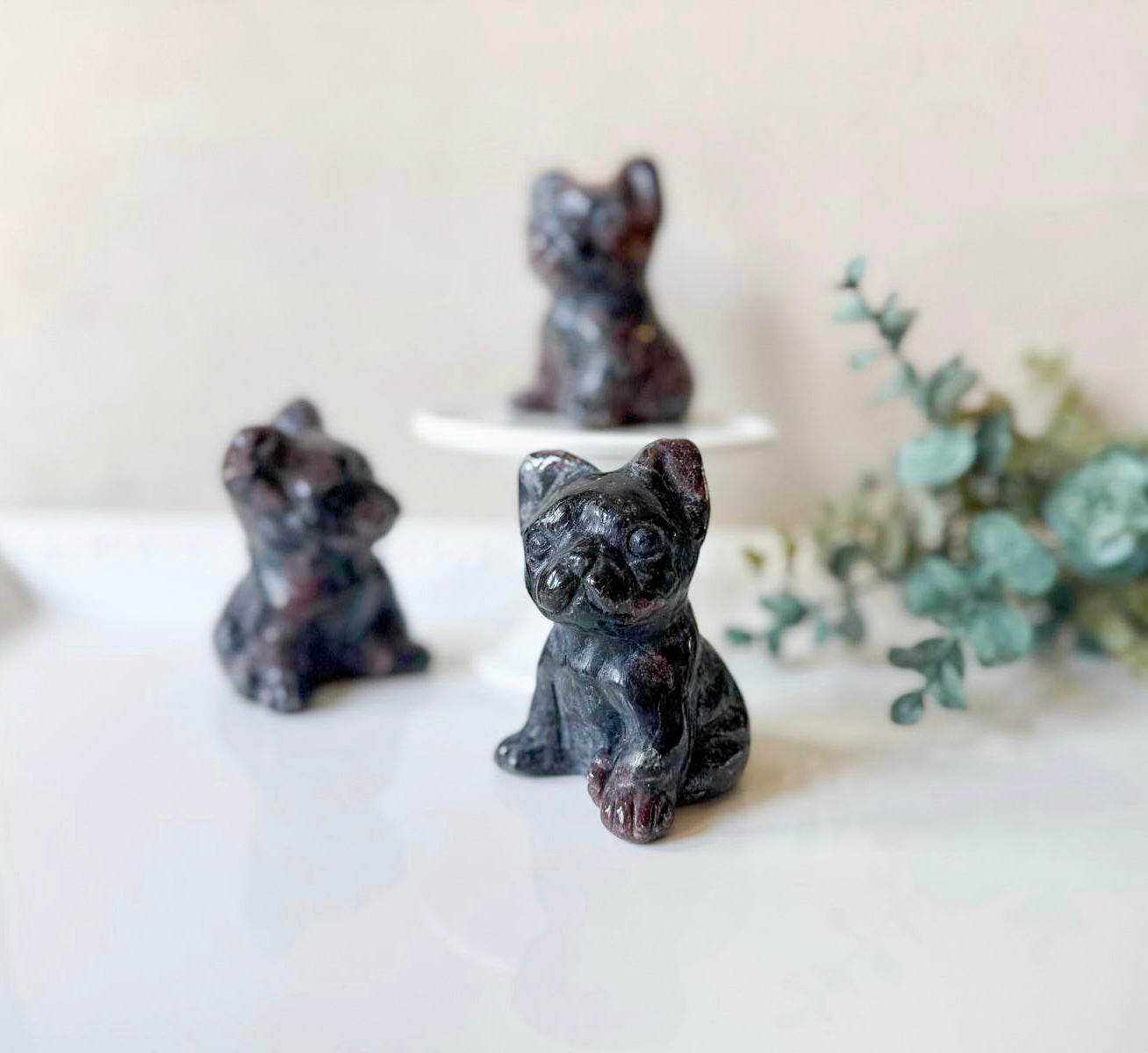 Garnet in Matrix French Bulldog Carving