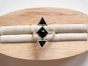 Geometric Triad Sterling Silver Ring || Black Onyx
