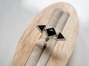 Geometric Triad Sterling Silver Ring || Black Onyx