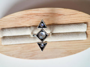 Geometric Triad Sterling Silver Ring || Rainbow Moonstone