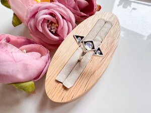 Geometric Triad Sterling Silver Ring || Rainbow Moonstone