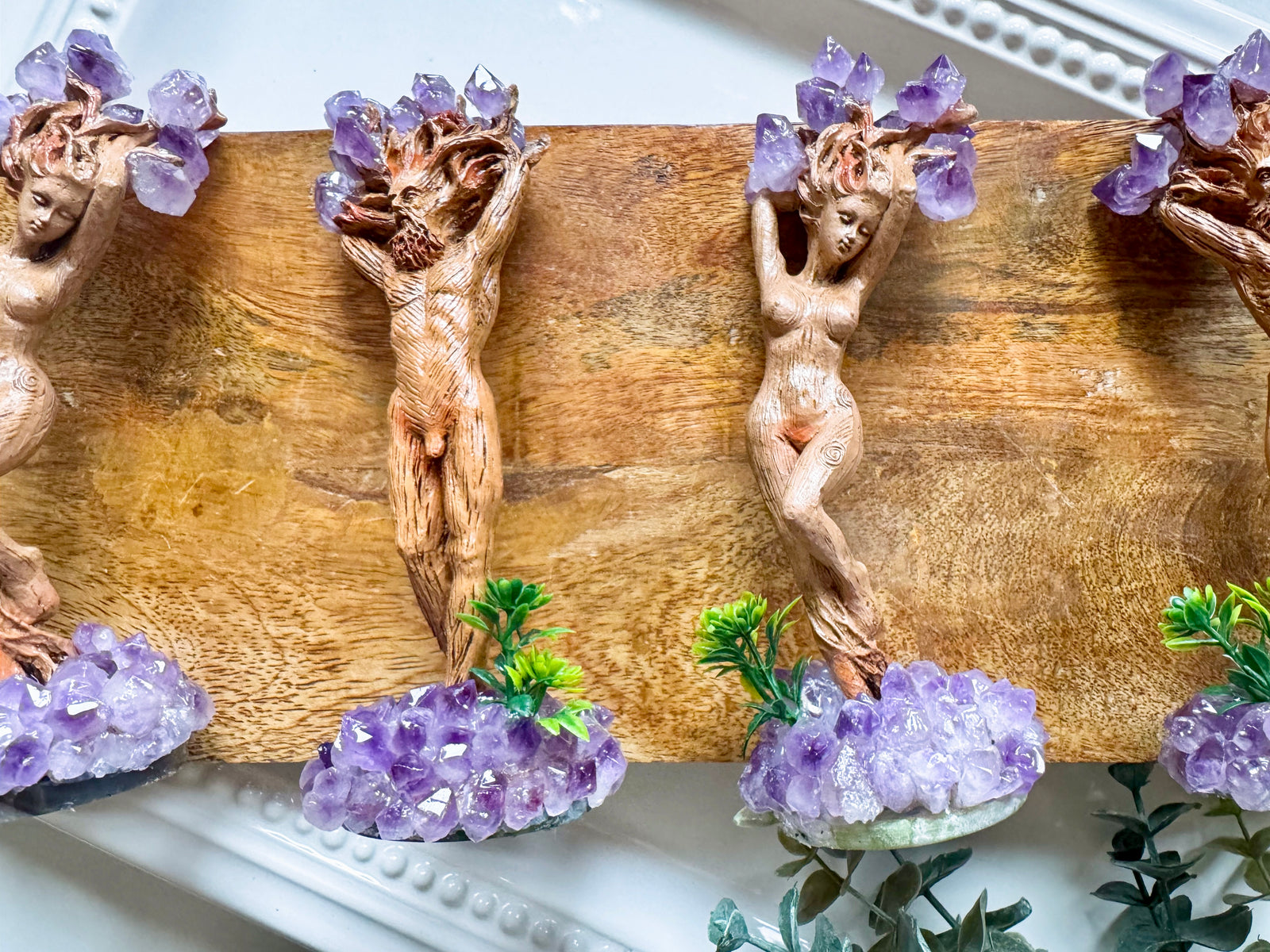 God & Goddess of the Forest Statues with Amethyst Accents