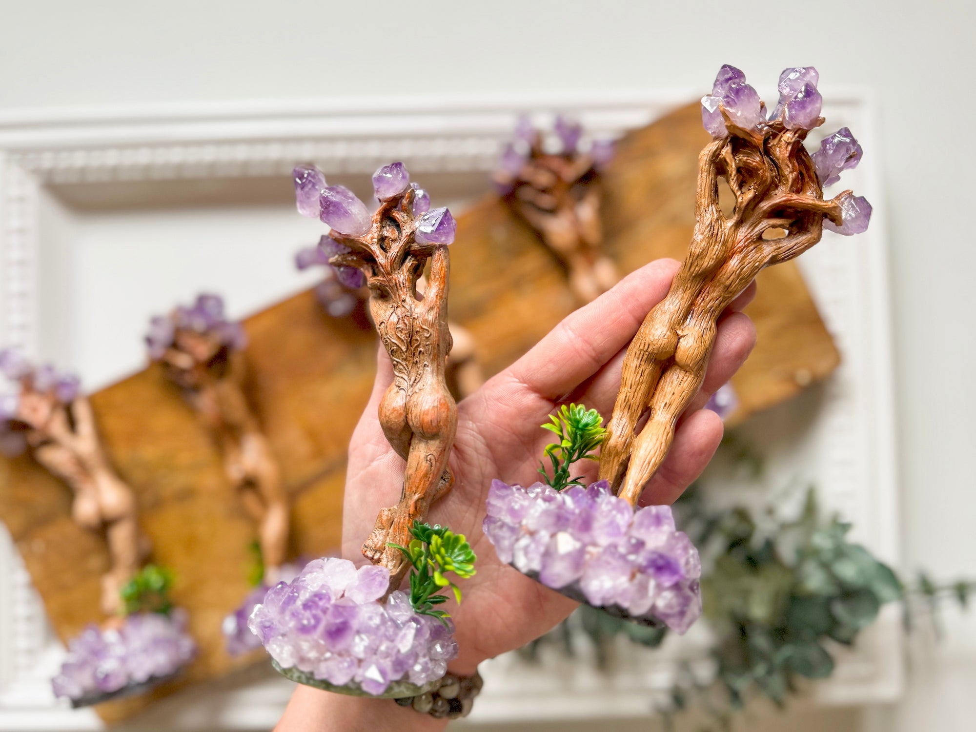 God & Goddess of the Forest Statues with Amethyst Accents