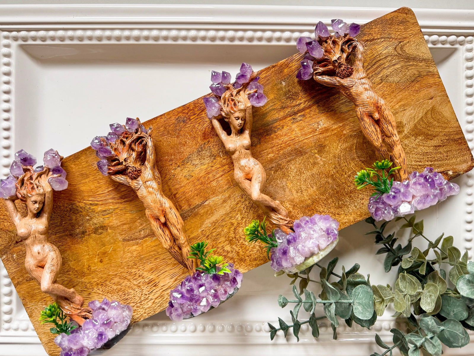 God & Goddess of the Forest Statues with Amethyst Accents