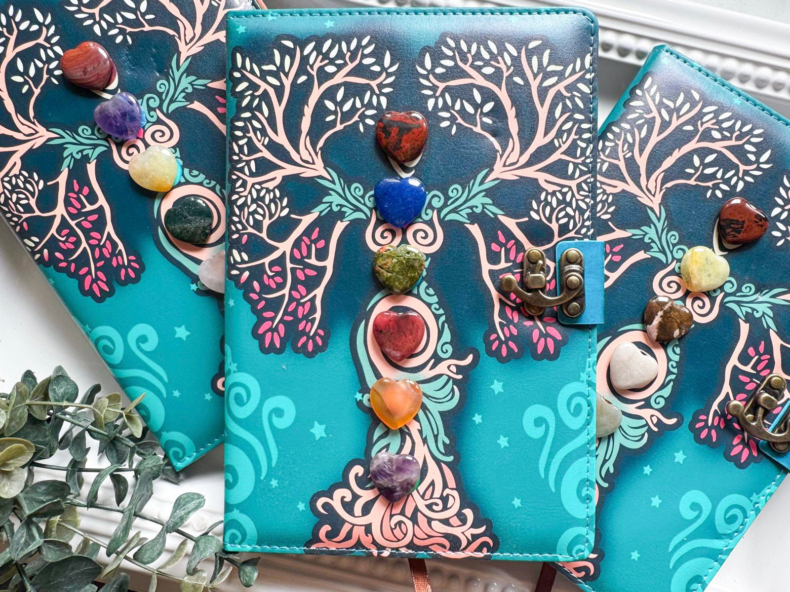 Goddess Tree of Life Journal with Crystal Mini Hearts